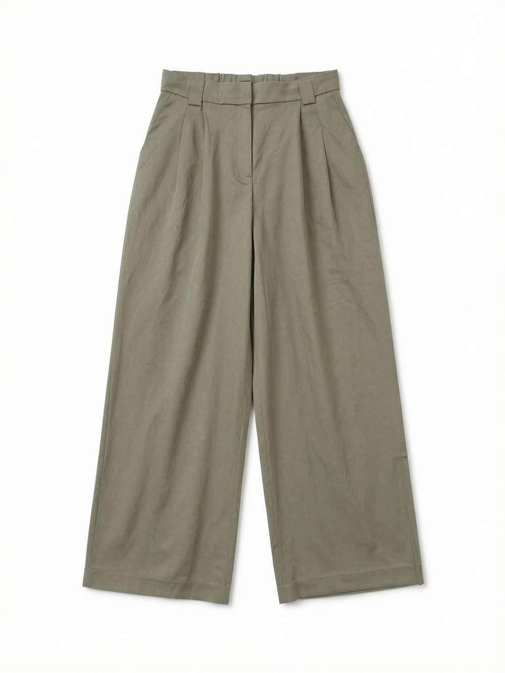 Express Satin Wide Leg Pleated Pants in Olive Green